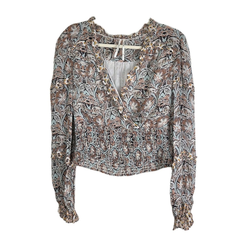 Anthropologie womens smocked v neck blouse boho whimsy fairy feminine sz XS